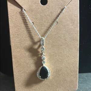 Elegant Silver‎ and Black Pendant Necklace